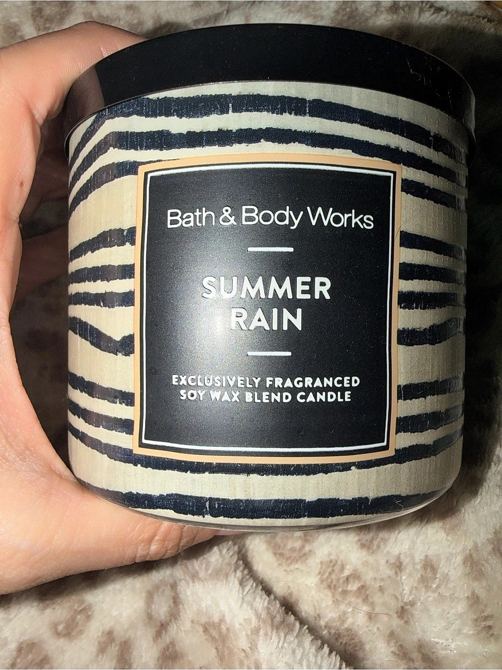 Bath & Body Works Summer Rain 3-Wick Candle 3-Wick Striped Soy Wax Candle